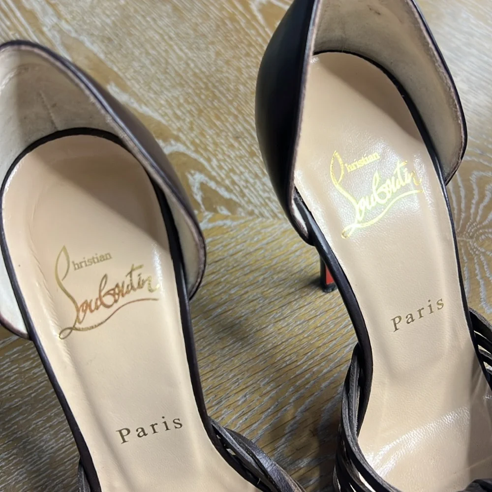 CHRISTIAN LOUBOUTIN Brown Leather Peep-Toe 4”  Heels 36 - Picture 6 of 13